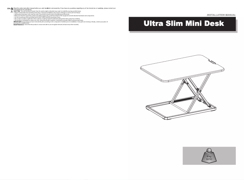 Page 1 de la notice Manuel utilisateur Worktrainer Ultra Slim Mini Desk