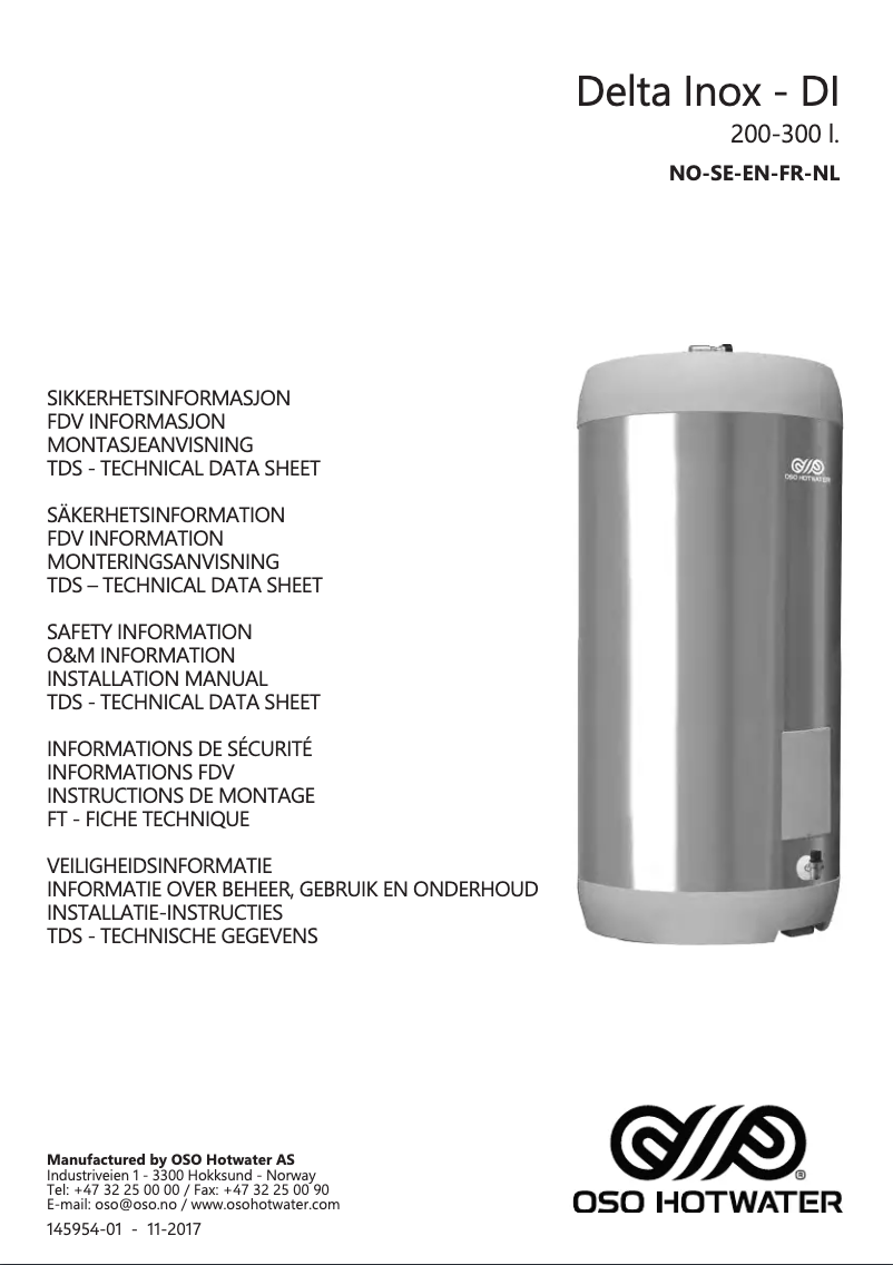 Page n°1 - Manuel utilisateur OSO Delta Inox DI 300 l