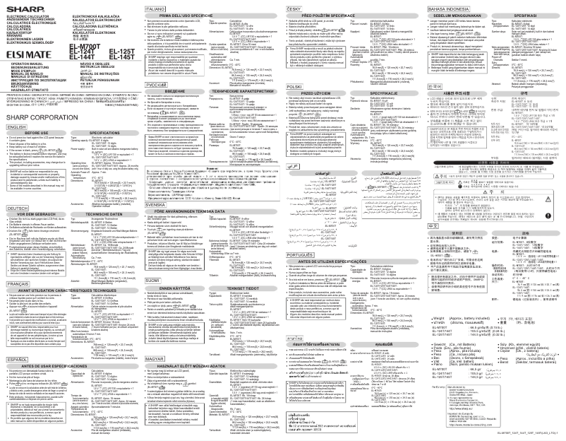 Page 1 de la notice Manuel utilisateur Sharp EL-145T