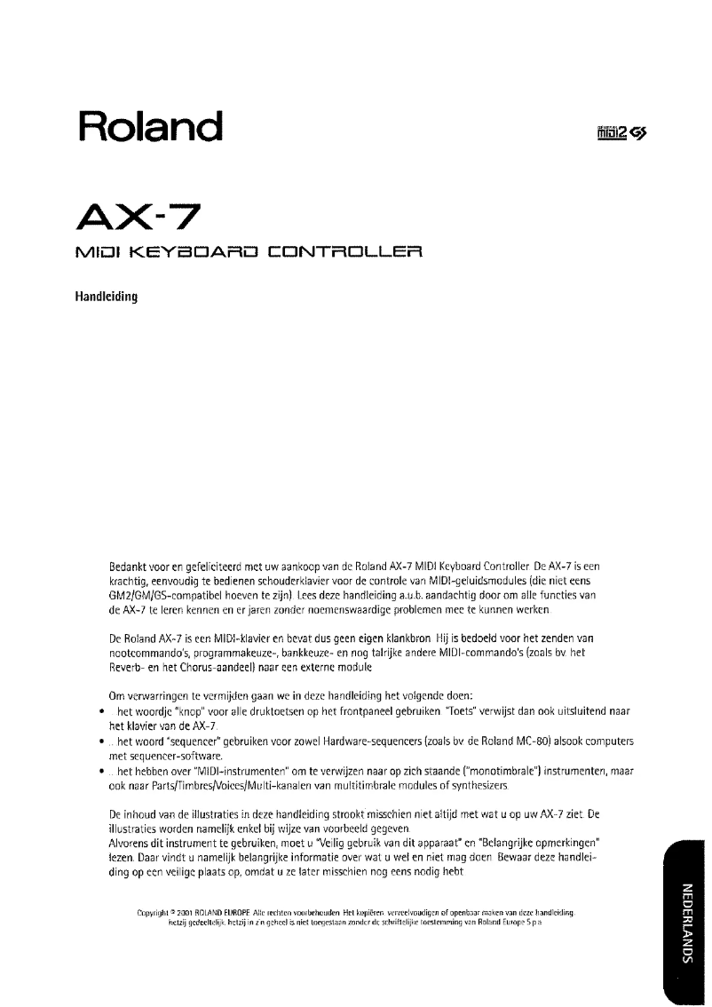 Page n°1 - Manuel utilisateur Roland AX-7