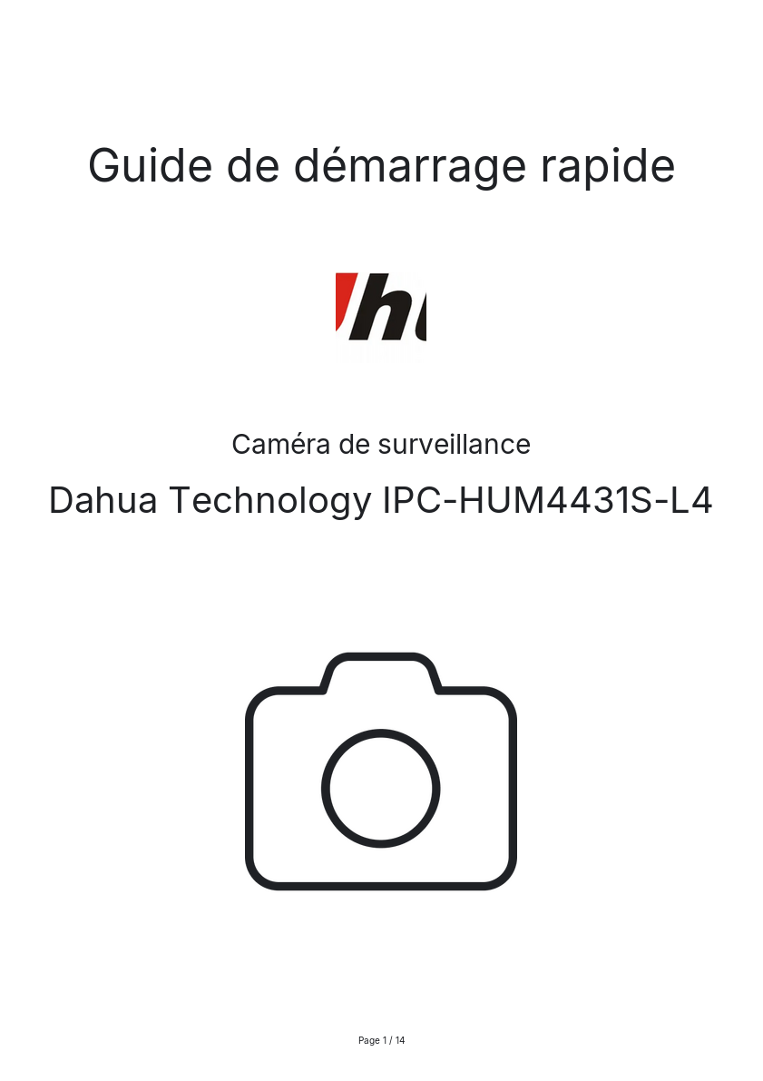 Page n°1 - Guide de démarrage rapide Dahua Technology IPC-HUM4431S-L4