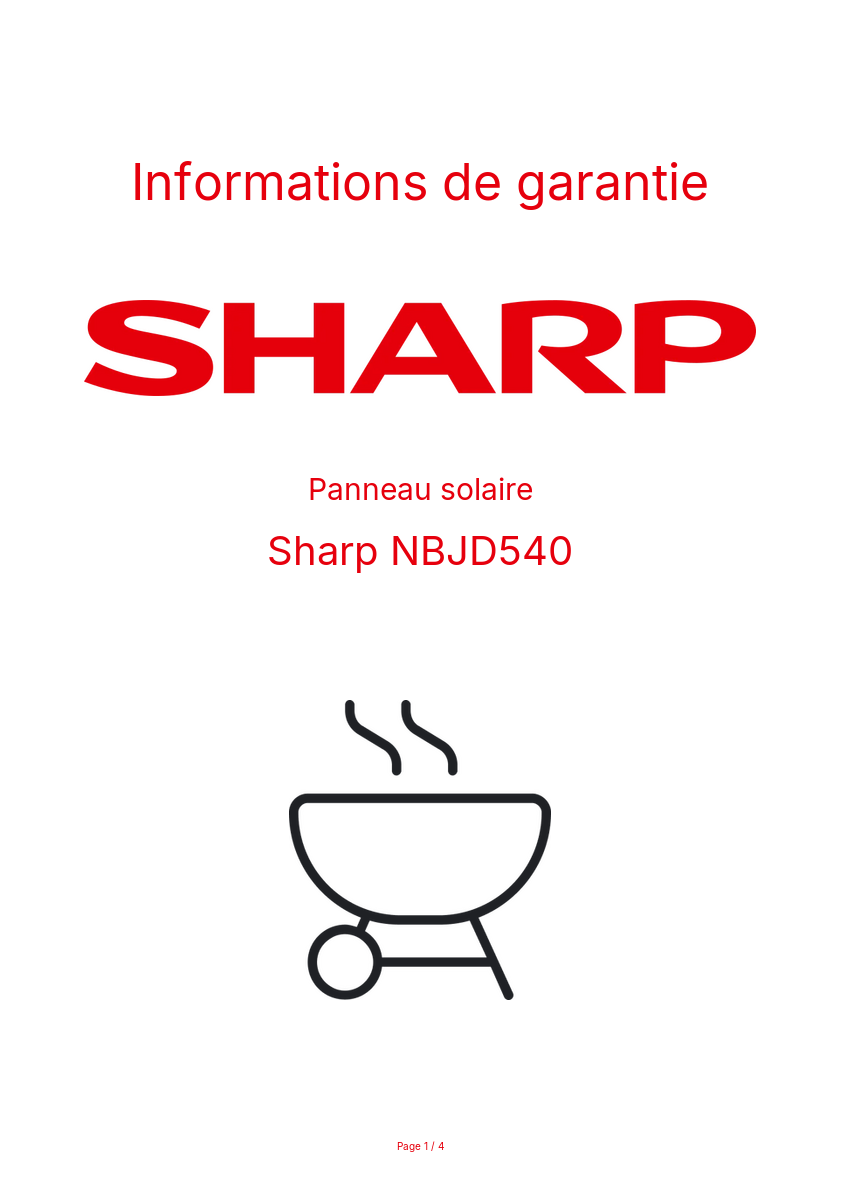 Page n°1 - Informations de garantie Sharp NBJD540