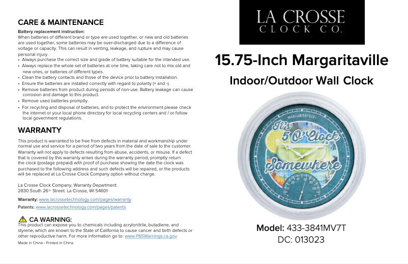 Page n°1 - Manuel utilisateur La Crosse Technology 433-3841MV7T