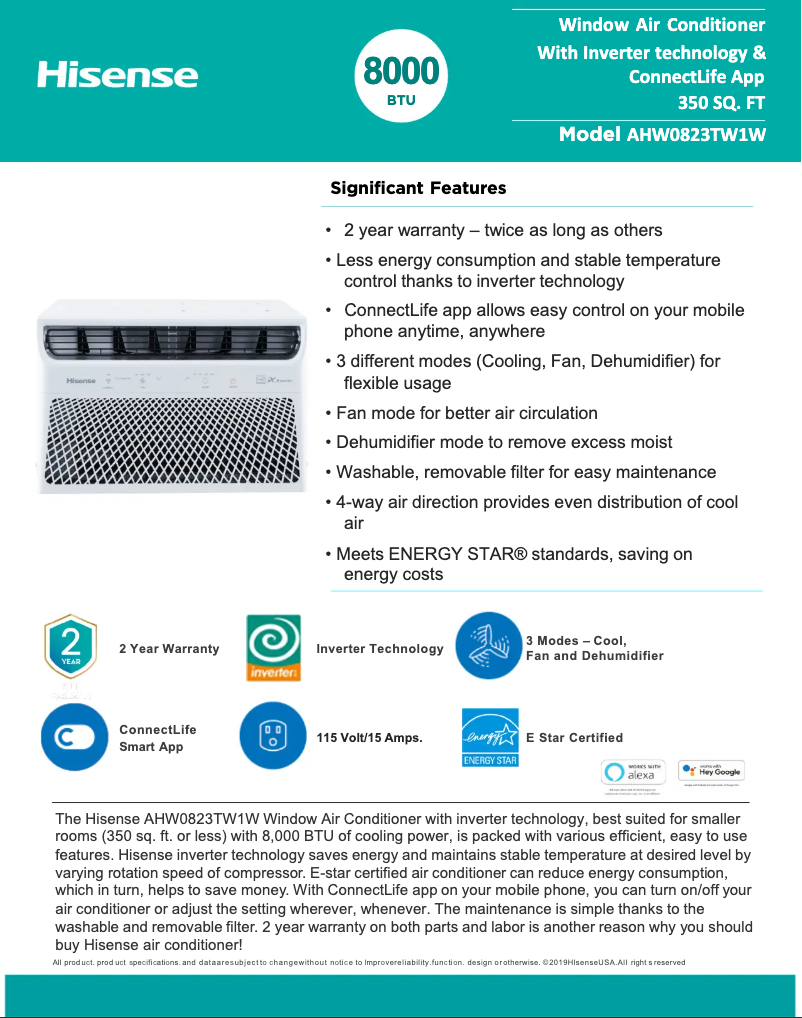 Page 1 de la notice Manuel utilisateur Hisense AHW0823TW1W