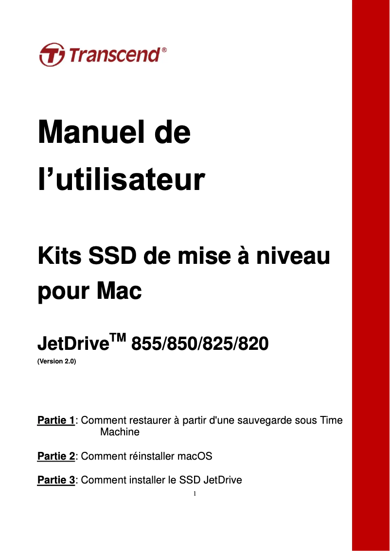 Page 1 de la notice Manuel utilisateur Transcend JetDrive 820
