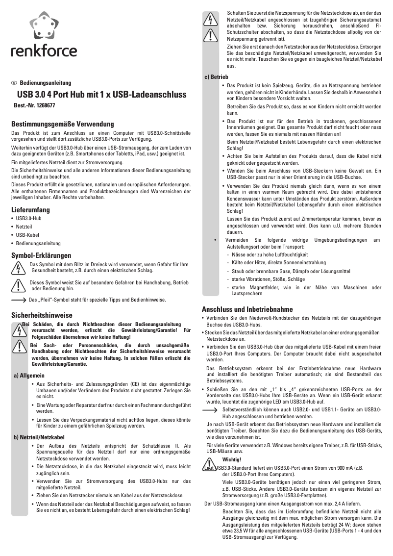 Page 1 de la notice Manuel utilisateur Renkforce RF-3703155