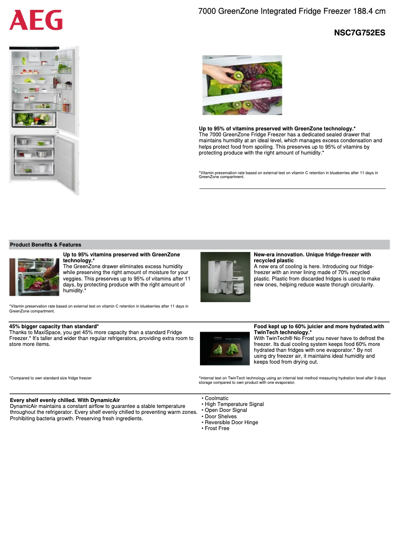 Page 1 de la notice Fiche technique AEG NSC7G752ES
