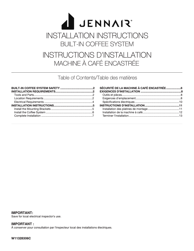 Page 1 de la notice Guide d'installation JennAir JJB6424HL