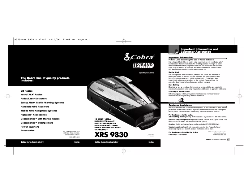 Page 1 de la notice Manuel utilisateur Cobra XRS 9830