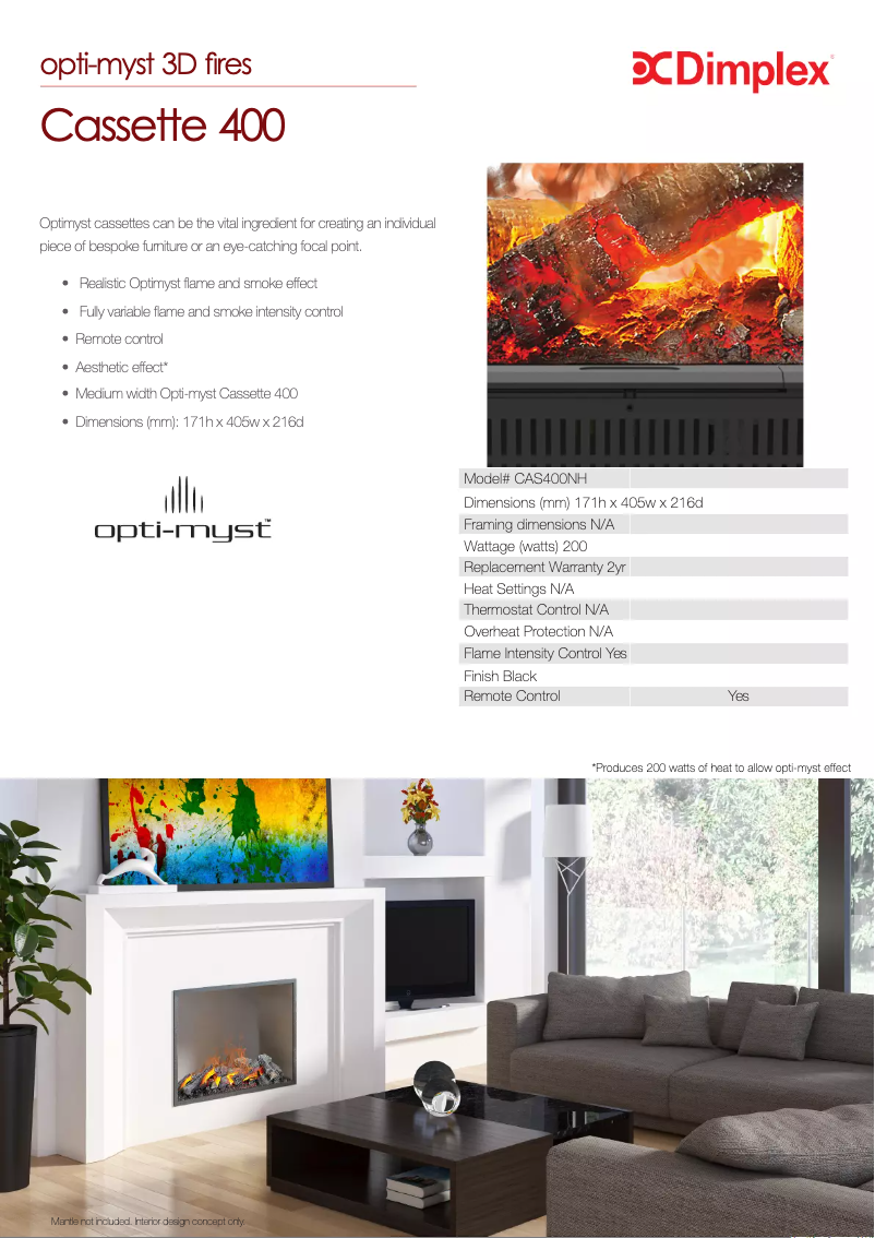 Page 1 de la notice Fiche technique Dimplex CAS400NH