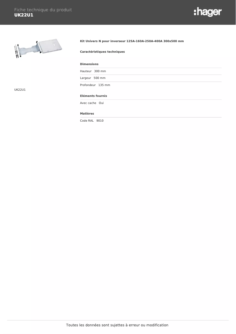 Page n°1 - Fiche technique Hager UK22U1
