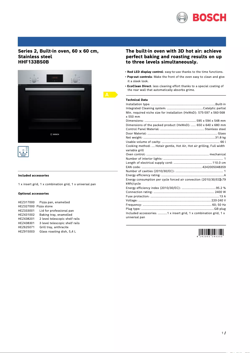 Imagen de la primera página del manual del dispositivo HHF133BS0B