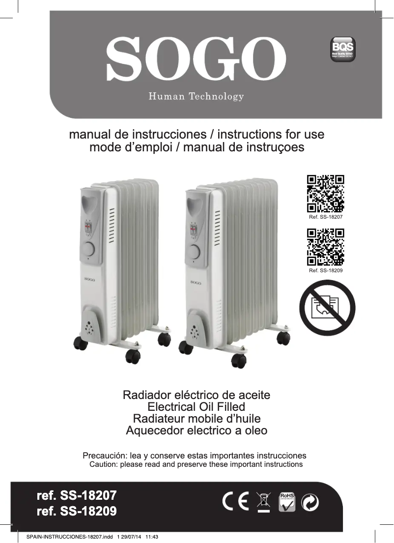 Page 1 de la notice Manuel utilisateur Sogo CAL-SS-18207