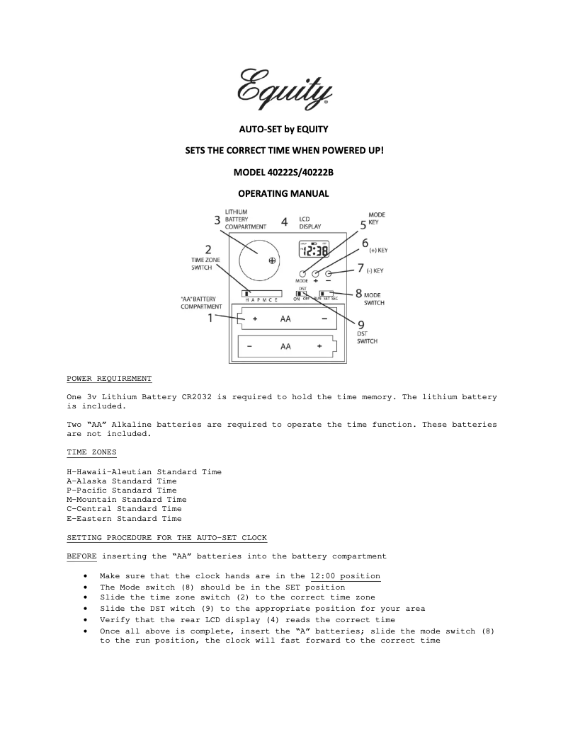 Page 1 de la notice Manuel utilisateur Equity 40222S