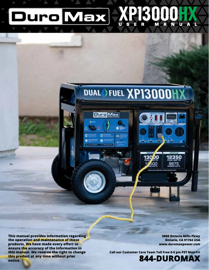 Page n°1 - Manuel utilisateur DuroMax XP13000HX