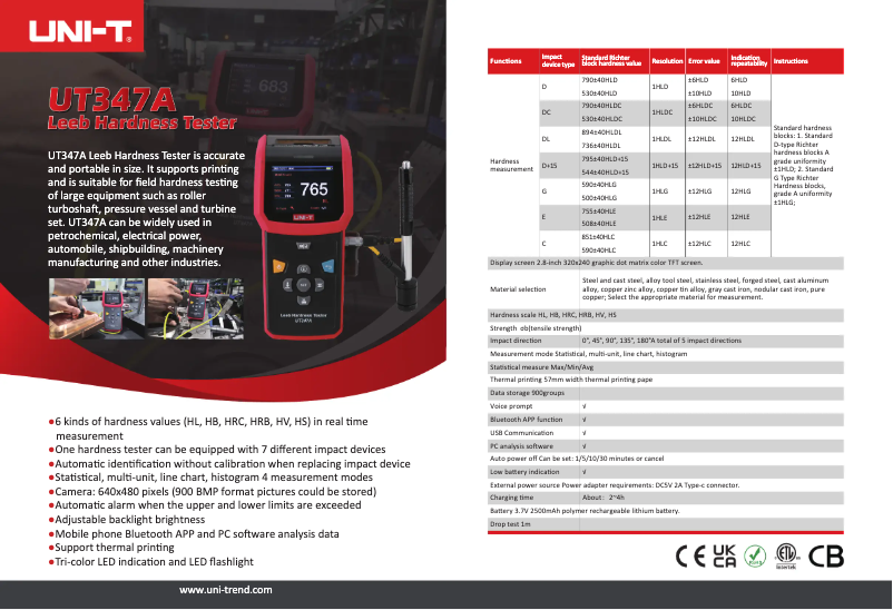 Page n°1 - Fiche technique Uni-T UT347A