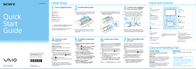 Page n°1 - Guide d'installation Sony Vaio SVJ20235CXB