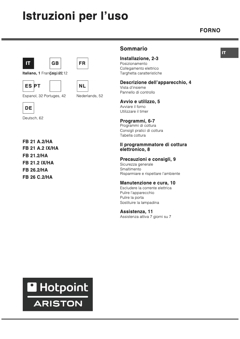 Page n°1 - Manuel utilisateur Hotpoint Ariston FB 26 C.2 HA
