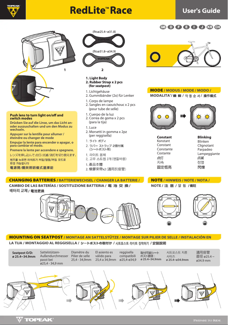 Page 1 de la notice Manuel utilisateur Topeak RedLite Race