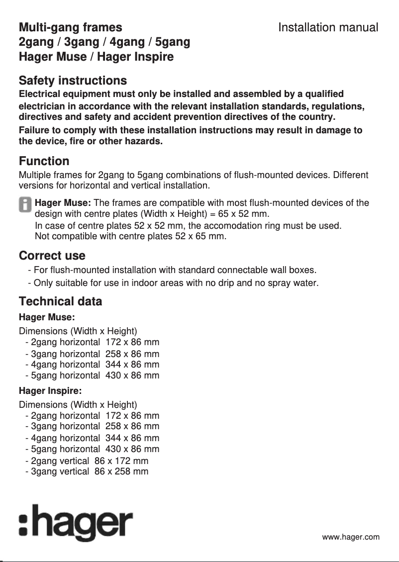 Page 1 de la notice Manuel utilisateur Hager WGCC1SEG