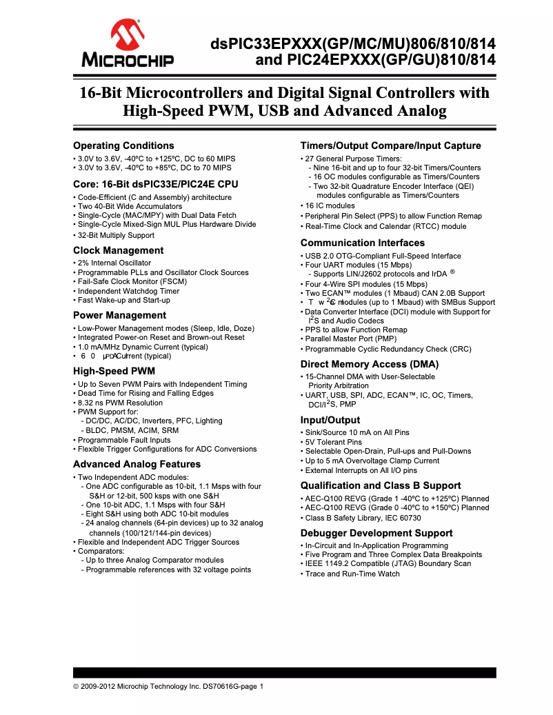 Image de la première page du manuel de l'appareil PIC24EP512GP806