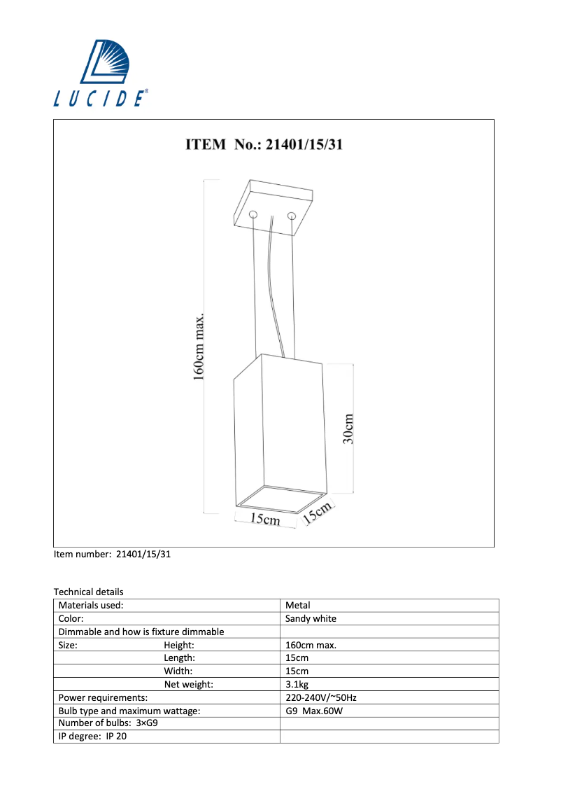 Page n°1 - Manuel utilisateur Lucide Gladis 21401/15/31