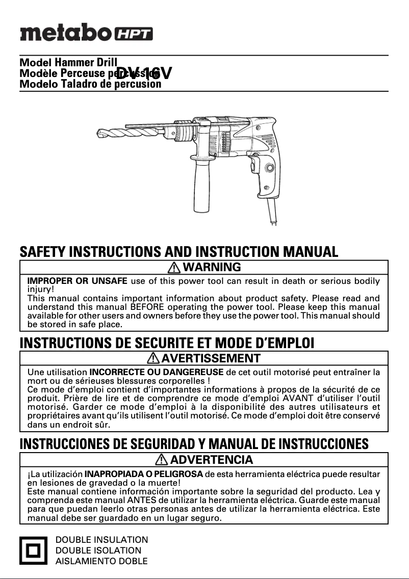 Page 1 de la notice Manuel utilisateur HiKOKI DV 16V