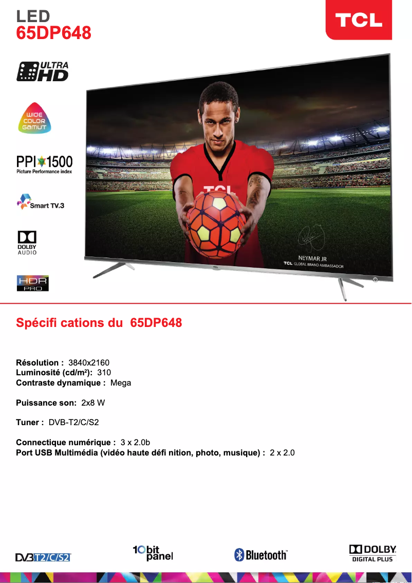 Page 1 de la notice Manuel utilisateur TCL 65DP648