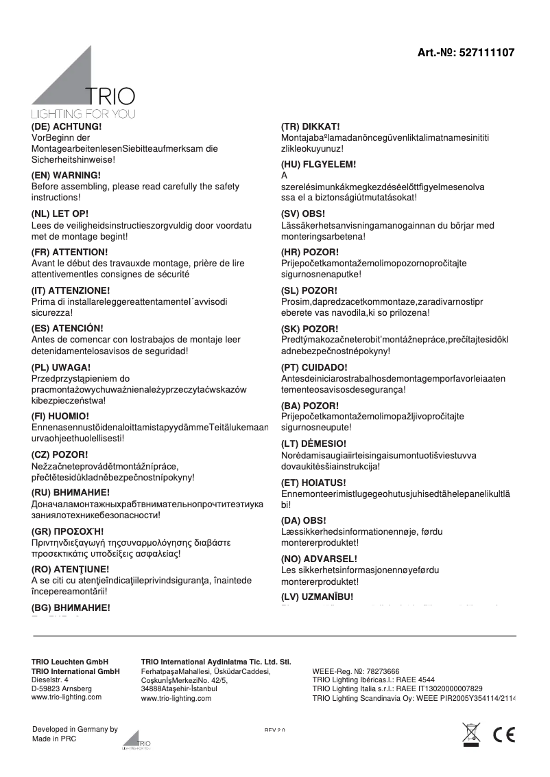 Page n°1 - Manuel utilisateur Trio Lighting Salina 527111107