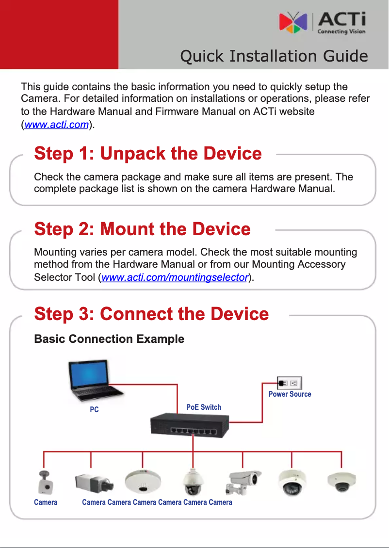 Page n°1 - Manuel utilisateur ACTi E33