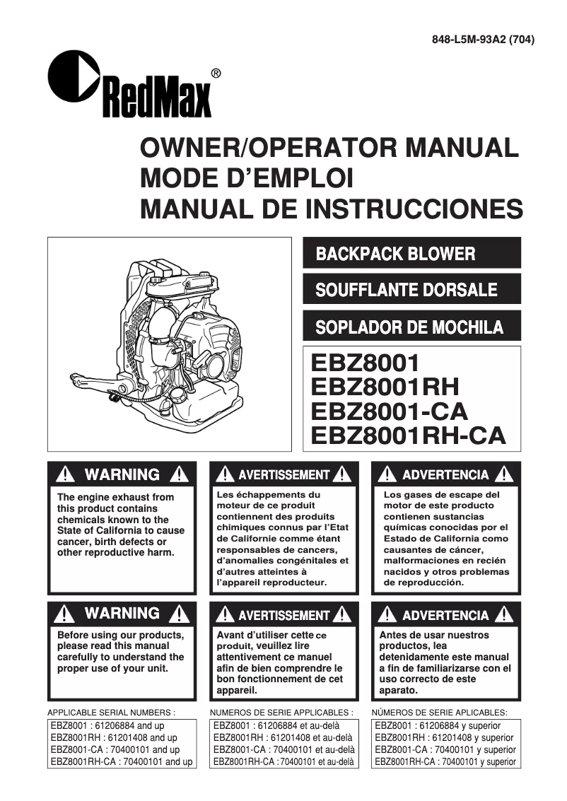 Página 1 del manual Manual de usuario RedMax EBX8001RH