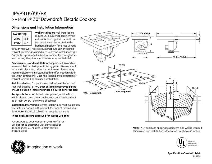 Página 1 del manual Ficha técnica GE Profile JP989BKBB