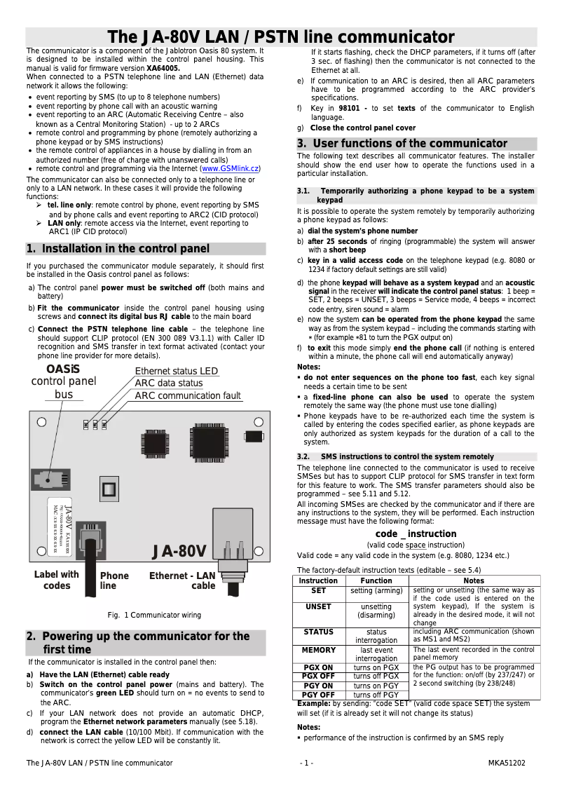 Image de la première page du manuel de l'appareil JA-80V