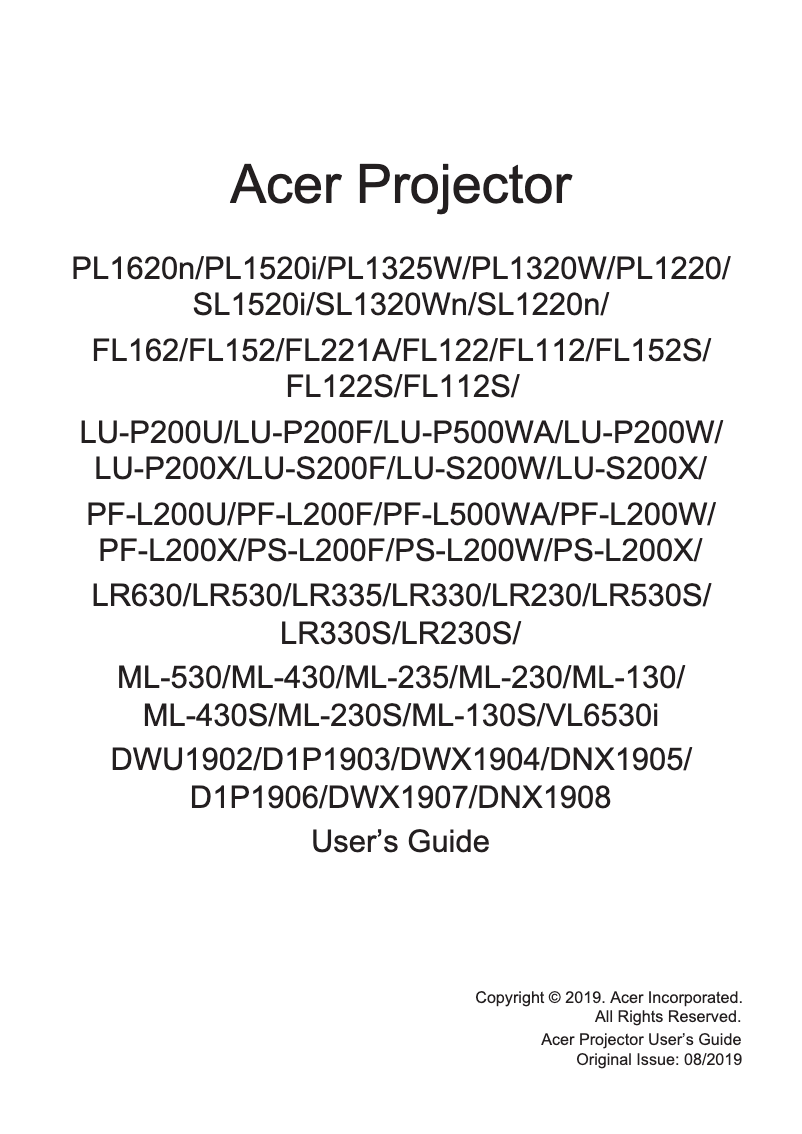 Page n°1 - Manuel utilisateur Acer LU-S200W
