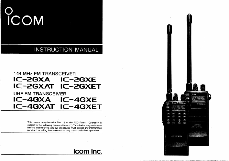 Page 1 de la notice Manuel utilisateur ICOM IC-2GXA