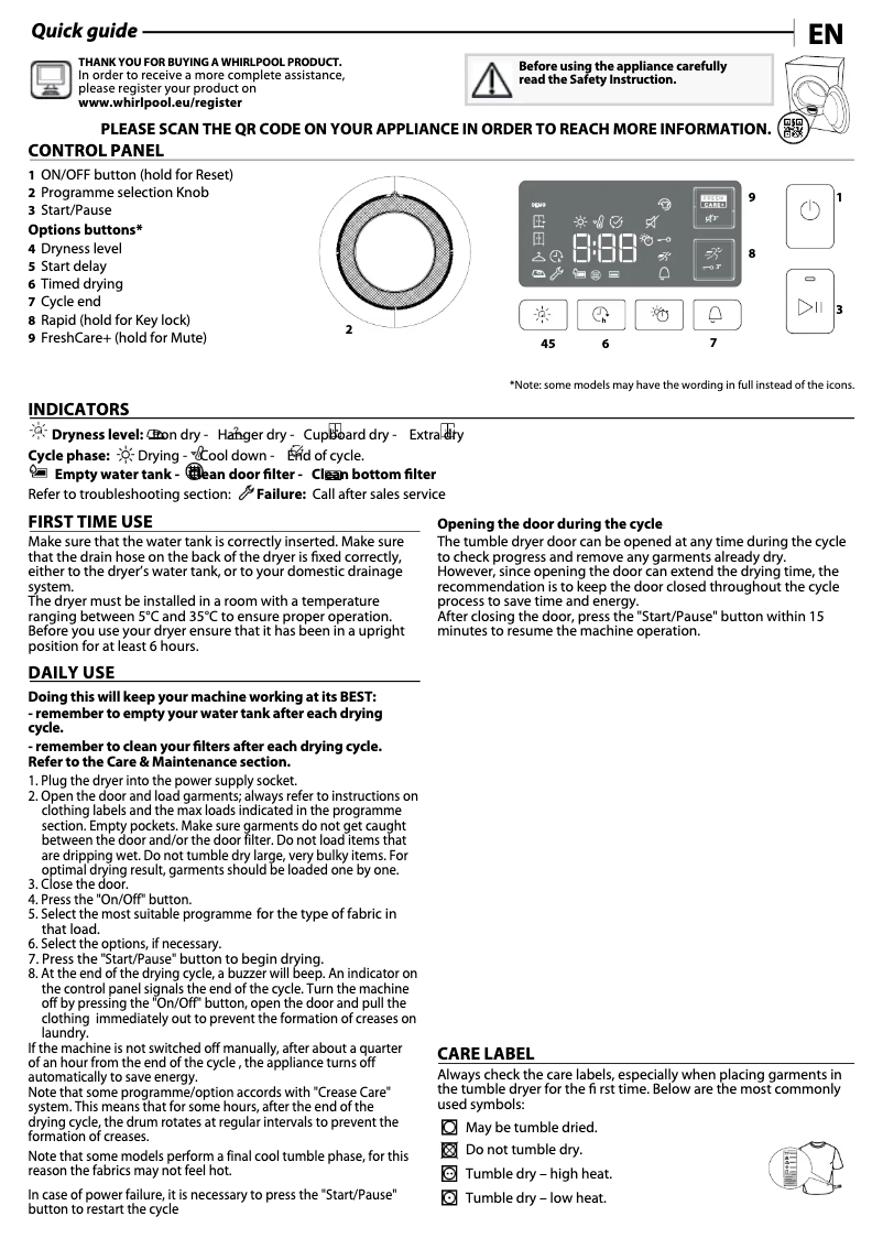 Page n°1 - Guide d'installation Whirlpool FFT M11 8X1SBS