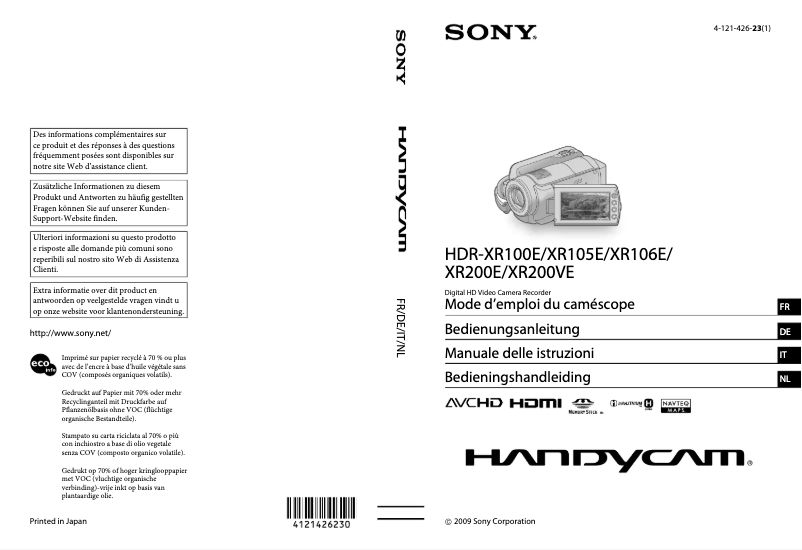 Page n°1 - Manuel utilisateur Sony HDR-XR10VE
