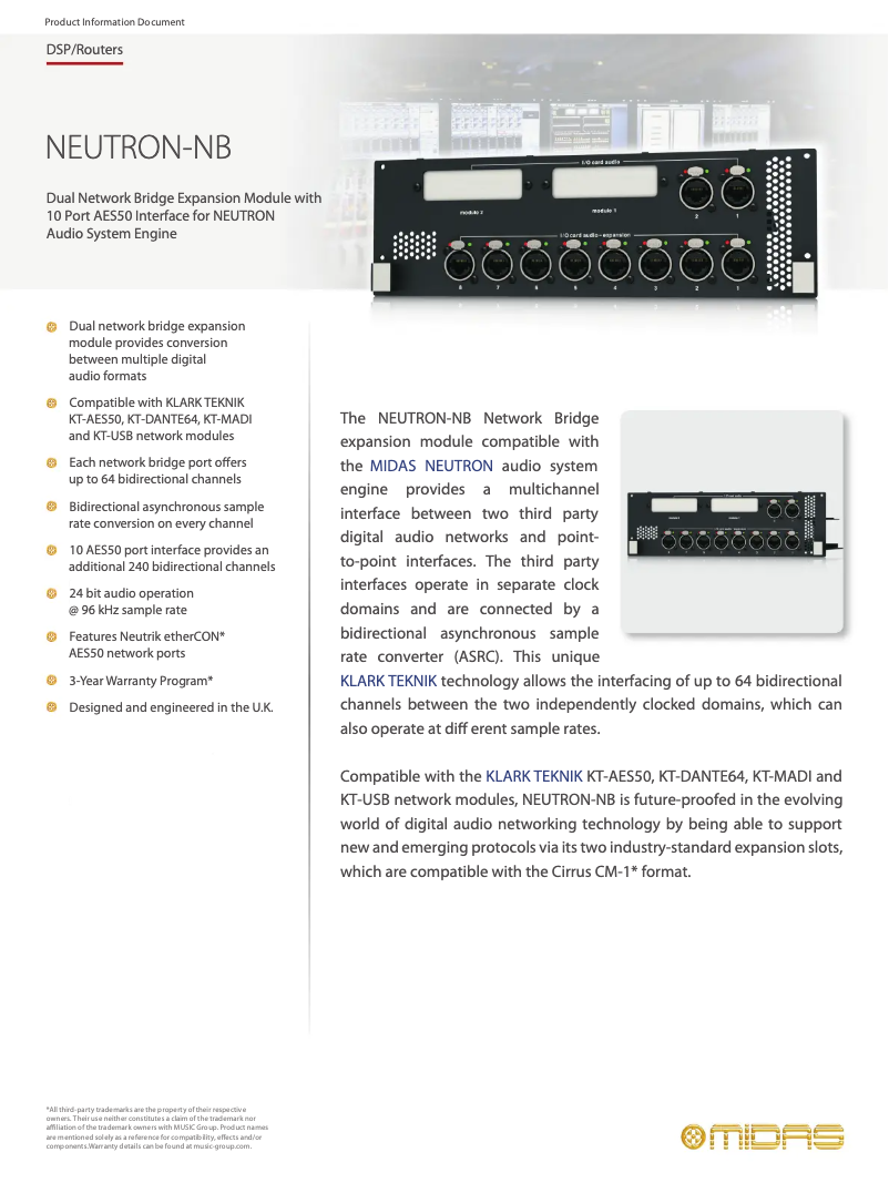 Page 1 de la notice Fiche technique Midas NEUTRON-NB