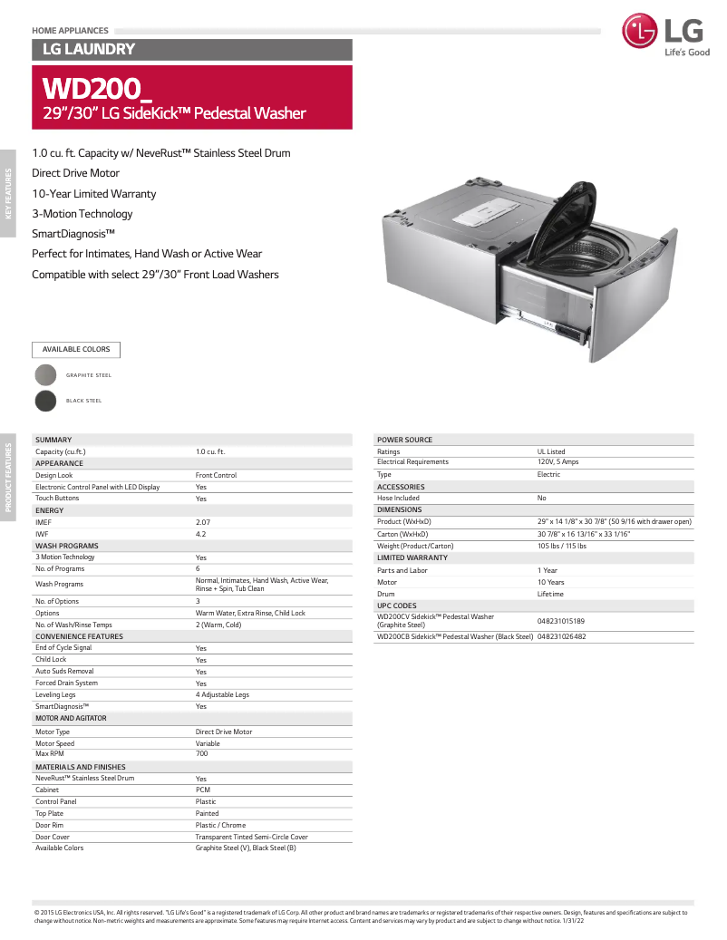 Page n°1 - Fiche technique LG WD200CB