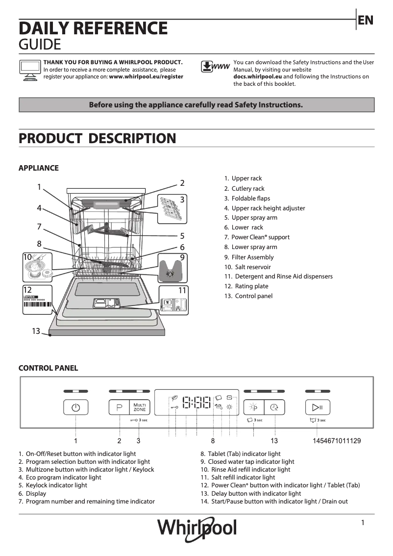 Page 1 de la notice Guide de démarrage rapide Whirlpool WFC 3C26 PF X