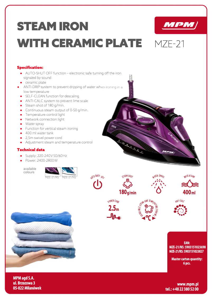 Page 1 de la notice Fiche technique MPM MZE-21