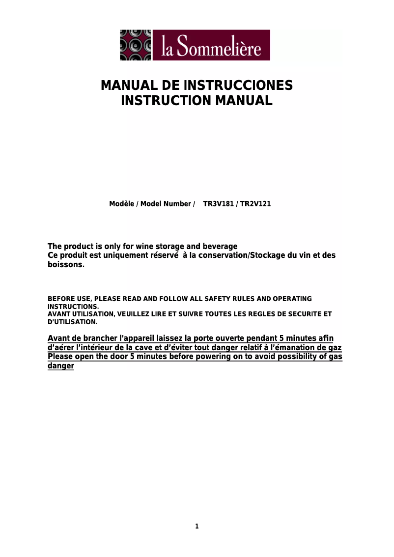 Image de la première page du manuel de l'appareil TR2V121