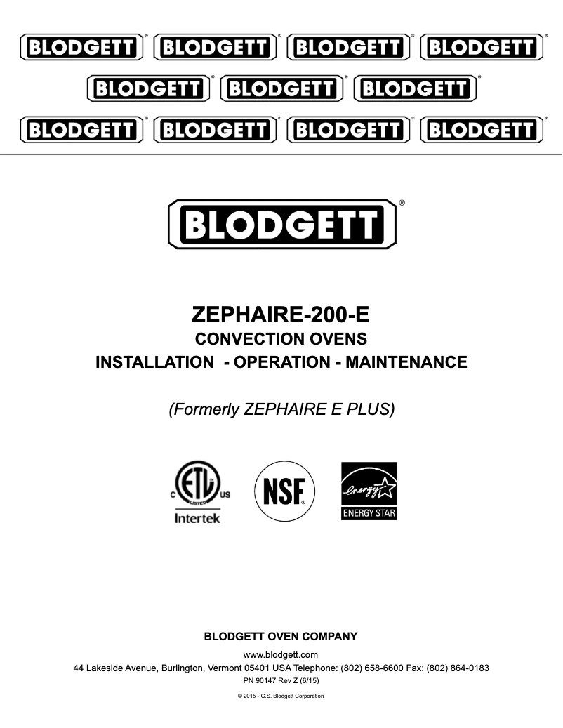 Page 1 de la notice Manuel utilisateur Blodgett ZEPHAIRE-200-E