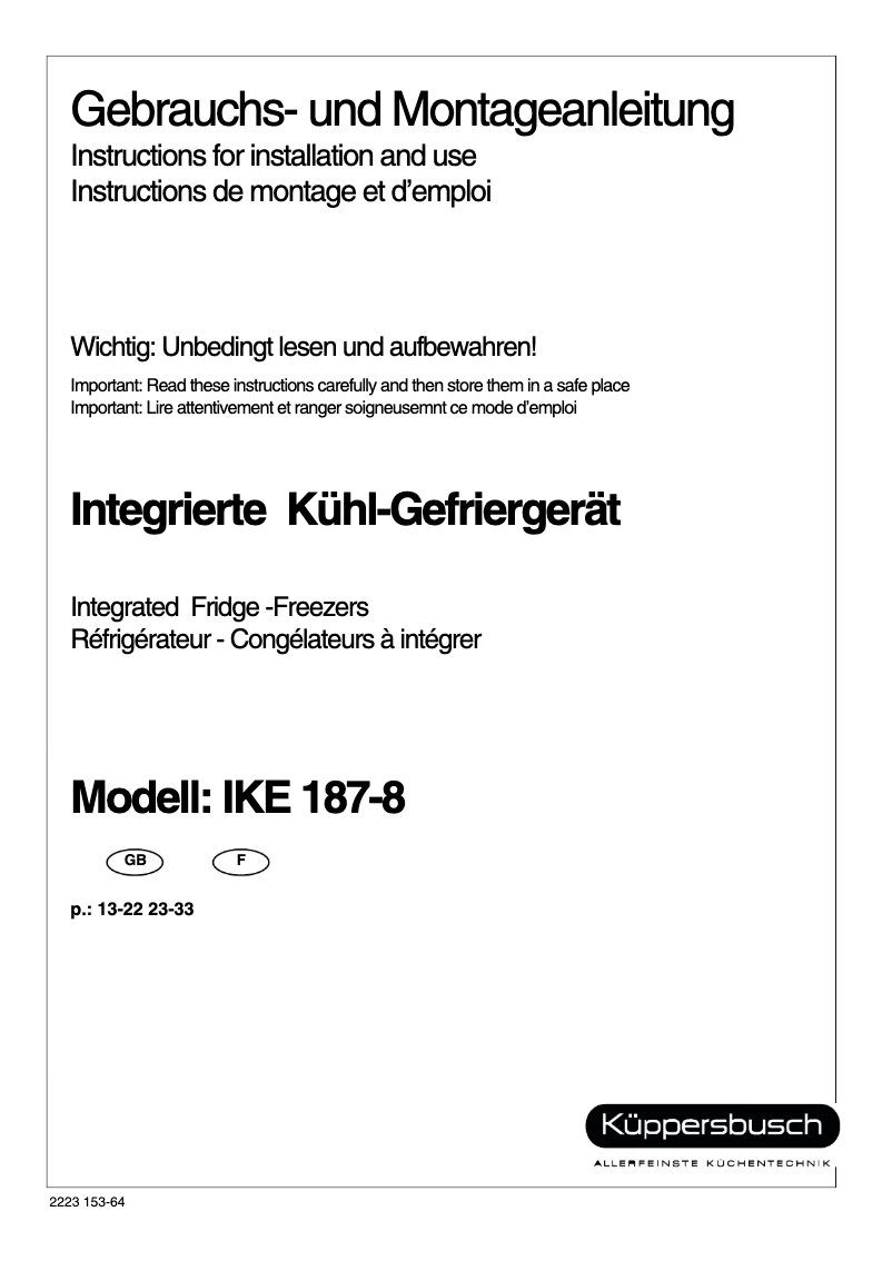 Page 1 de la notice Manuel utilisateur Küppersbusch IKE 187-8