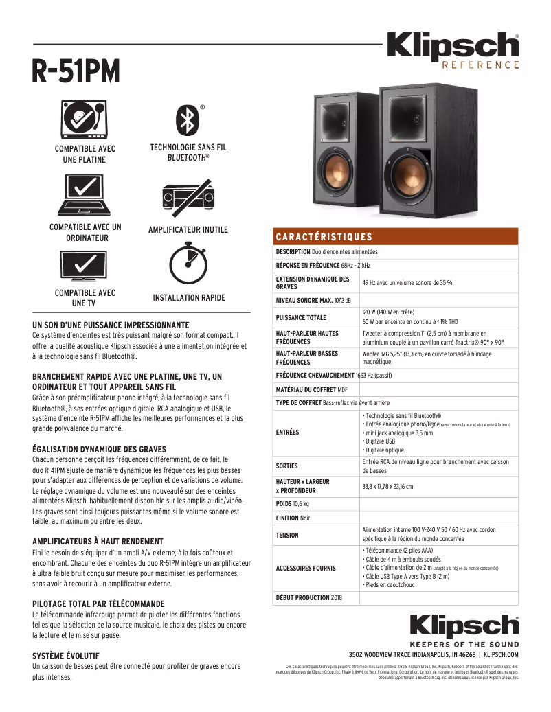 Page 1 de la notice Fiche technique Klipsch Reference R-51PM