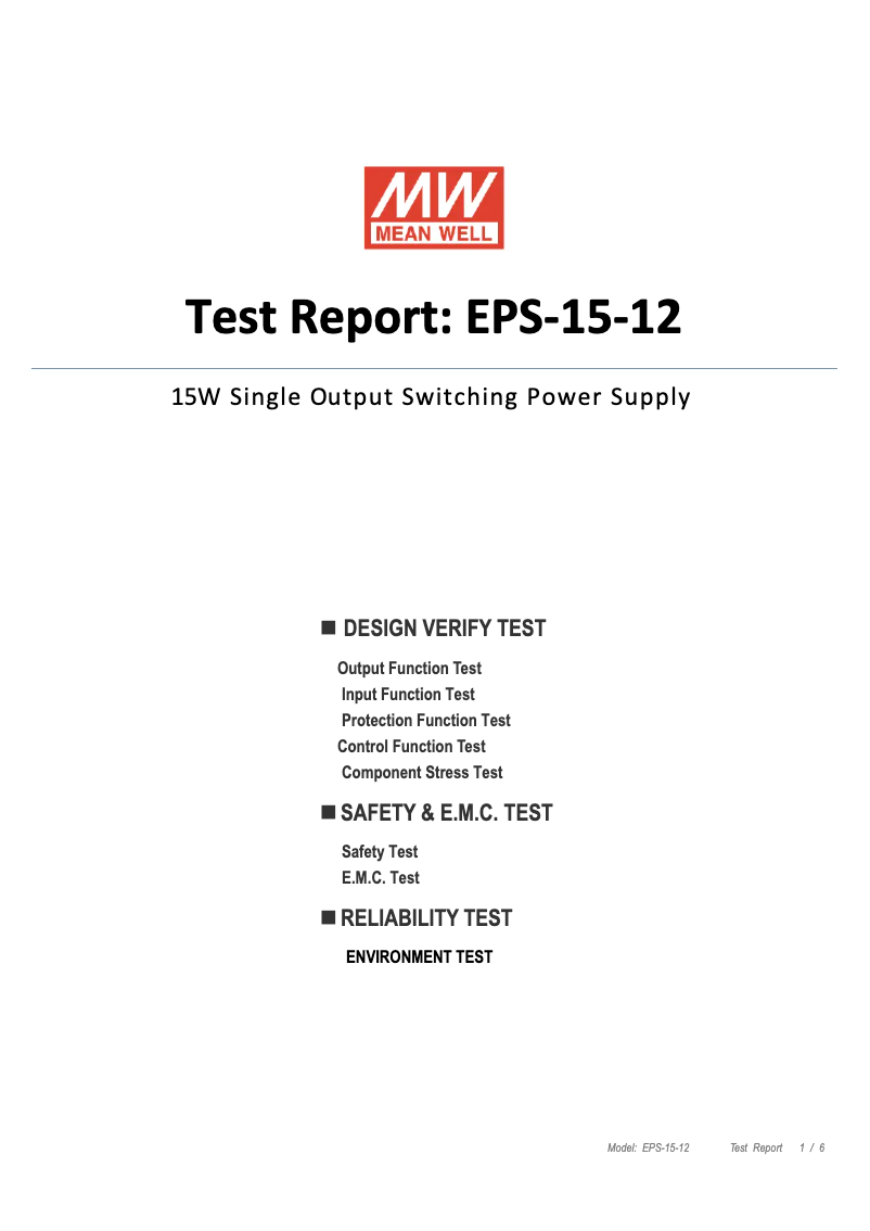 Page 1 de la notice Fiche technique Mean Well EPS-15-12