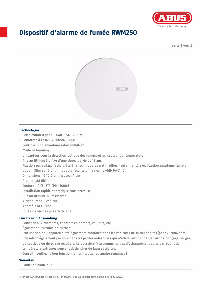 Image de la première page du manuel de l'appareil RWM250
