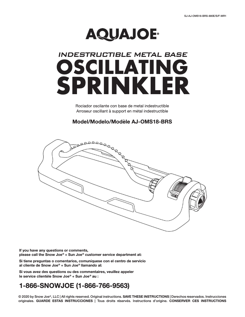 Page 1 de la notice Manuel utilisateur Aqua Joe AJ-OMS18-BRS
