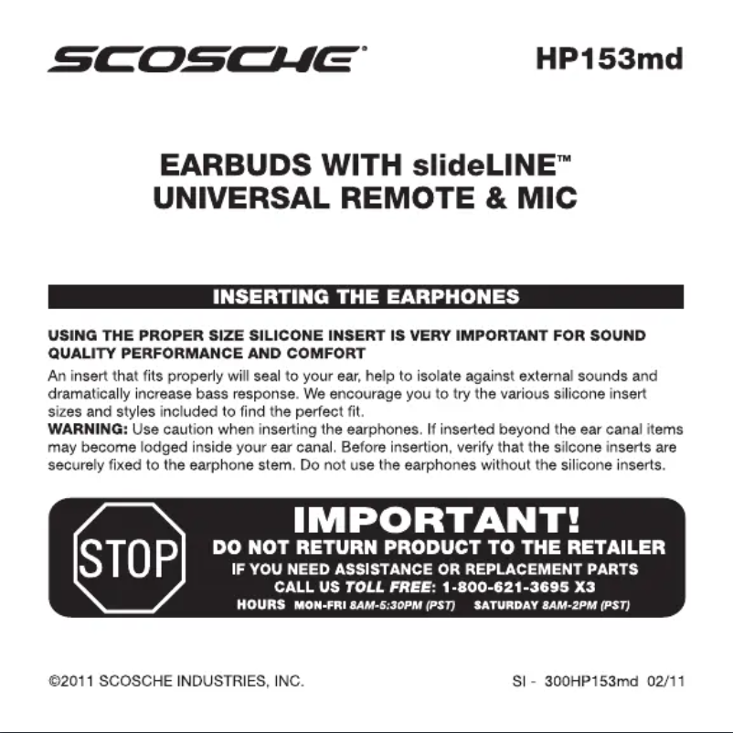 Page n°1 - Manuel utilisateur Scosche HP153MD