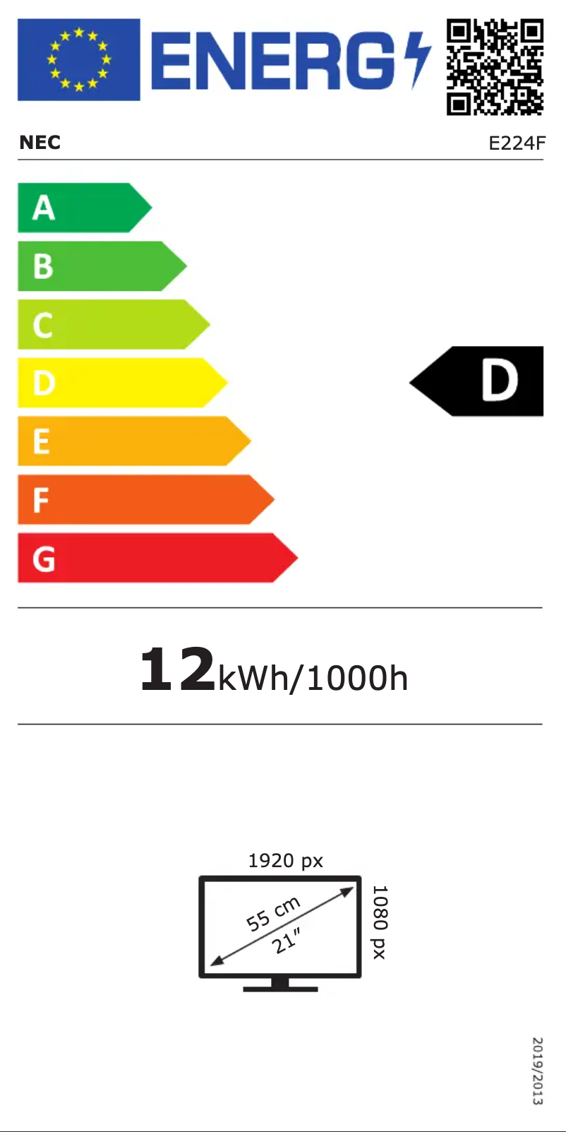 Page 1 de la notice Label énergétique NEC MultiSync E224F